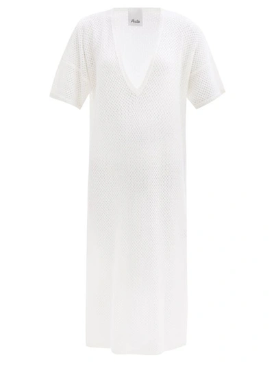Allude Plunge-neck Cashmere-mesh Cover-up Dress In White