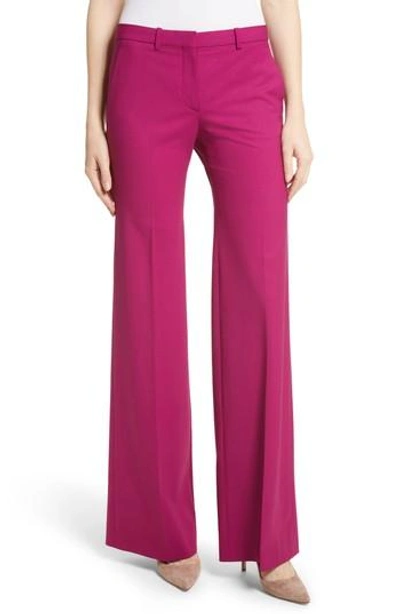Theory Demetria 2 Flare Leg Good Wool Suit Pants In Electric Pink