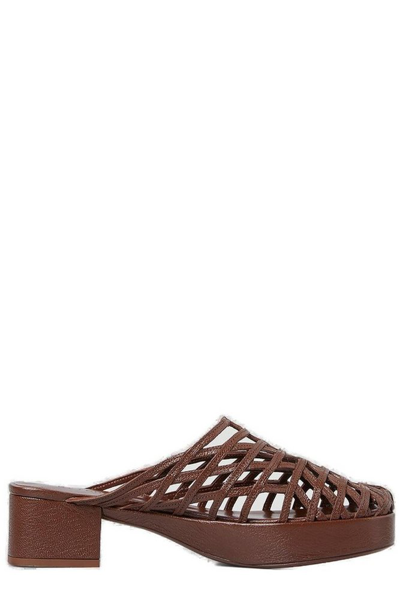 By Far Caged Leather Mules In Brown