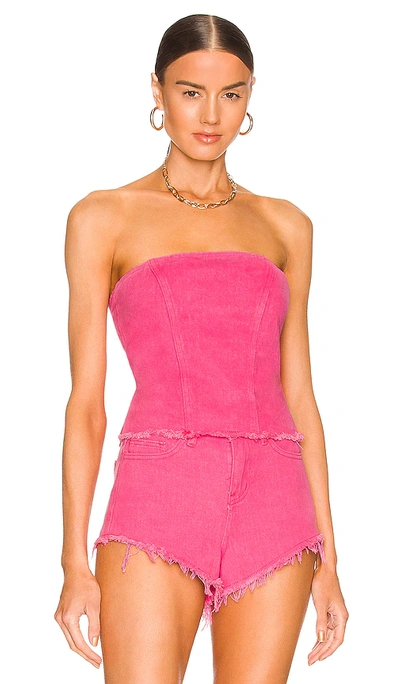 Superdown Domonique Strapless Denim Top In Pink