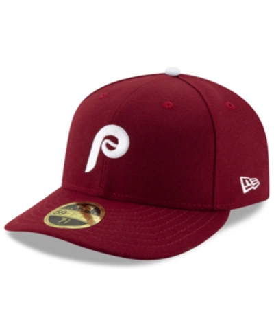 New Era Philadelphia Phillies Low Profile Ac Performance 59fifty Fitted Cap In Maroon/white