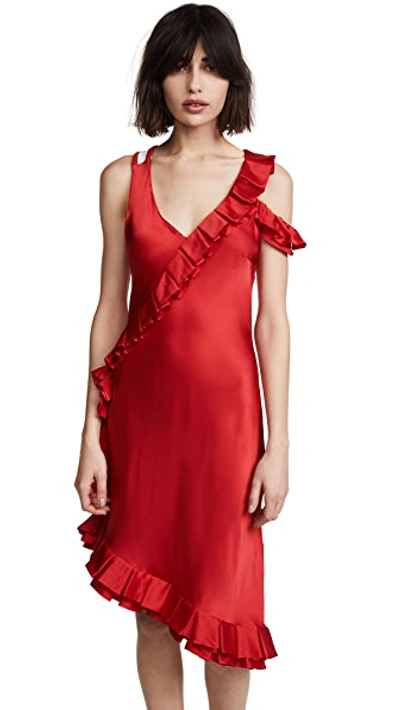 Maggie Marilyn My Special Something Cold-shoulder Ruffled Silk-satin Midi Dress In Red