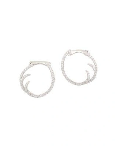 Frederic Sage 18k White Gold Pave Diamond Small Single Wave Hoop Earrings