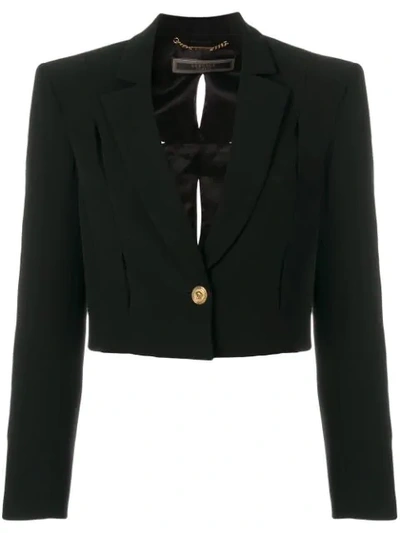 Versace Cropped Granite Stretch Jacket In Black