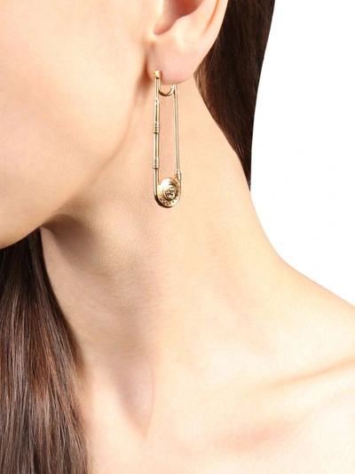 Versace Medusa-plaque Safety-pin Earrings In Gold