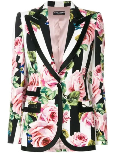 Dolce & Gabbana Striped Rose Print Blazer In Floral