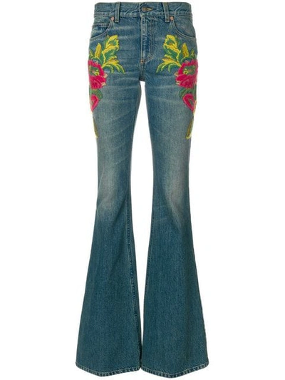 Gucci Embroidered Flare Jeans In Blue