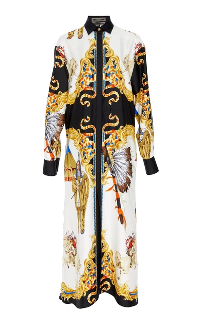 Versace Long Sleeve Shirt Dress In Print