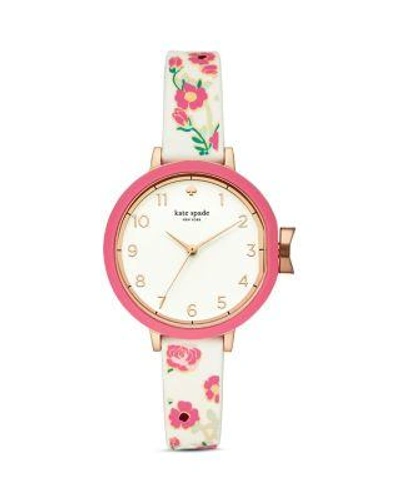 Kate Spade Park Row Silicone Strap Watch, 34mm In Pink/white/rose Gold