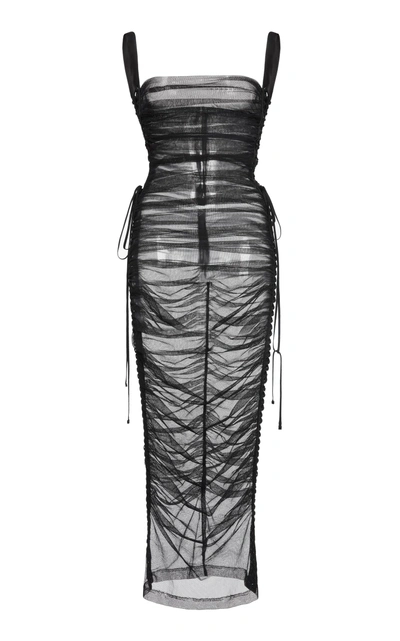 Dolce & Gabbana Ruched Midi Dress In Black
