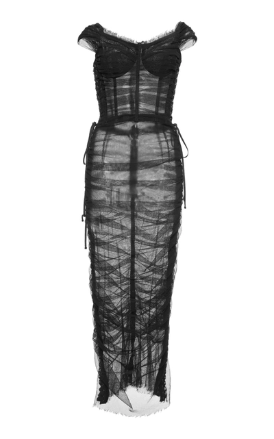 Dolce & Gabbana Off The Shoulder Ruched Dress In Black