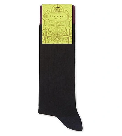 Ted Baker Colour-block Organic Cotton-blend Socks In Black