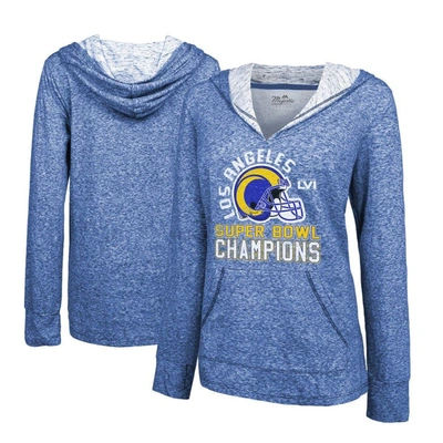 Majestic Threads Heathered Royal Los Angeles Rams Super Bowl Lvi Champions Hard Count Slub Pullover