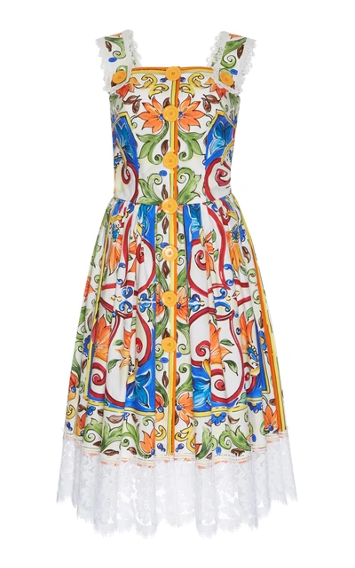 Dolce & Gabbana Majolica-print Square-neck Cotton-blend Dress