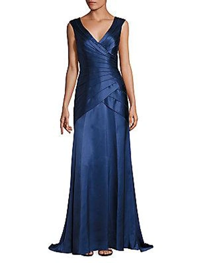 Theia Tiered Wrap Gown In Indigo