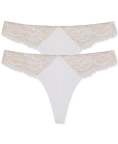 Skarlett Blue Women's Minx No-show Comfortable Lace Thong 2 Pack In White,nylon