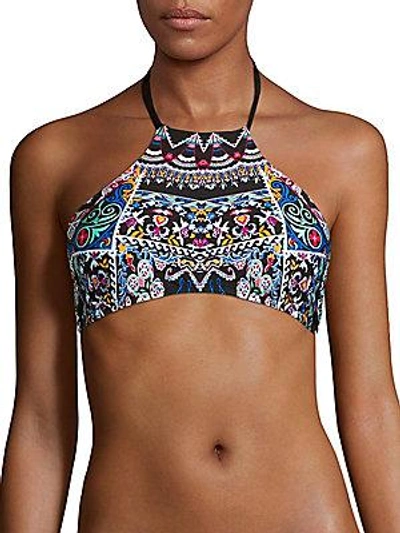 Laundry By Shelli Segal Printed Hipster Bikini Top In Black