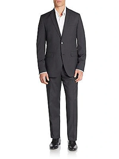 Hugo Boss Regular-fit The Grand Checkered Virgin Wool Suit In Dark Grey