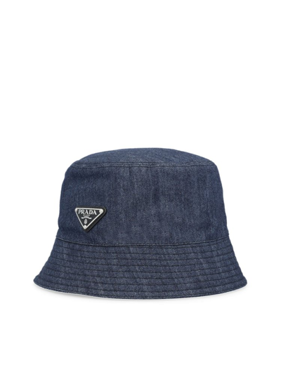 Prada Triangle Patch Bucket Hat In Blue