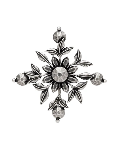 Saint Laurent Flower Diamond Brooch In Silver