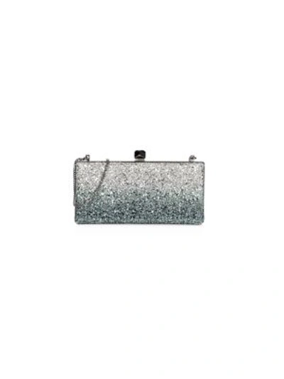 Jimmy Choo Celeste Glitter And Leather Clutch Bag In Silver/dusk Blue