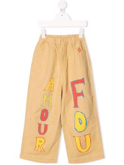 The Animals Observatory Kids' Slogan-print Straight-leg Trousers In Brown