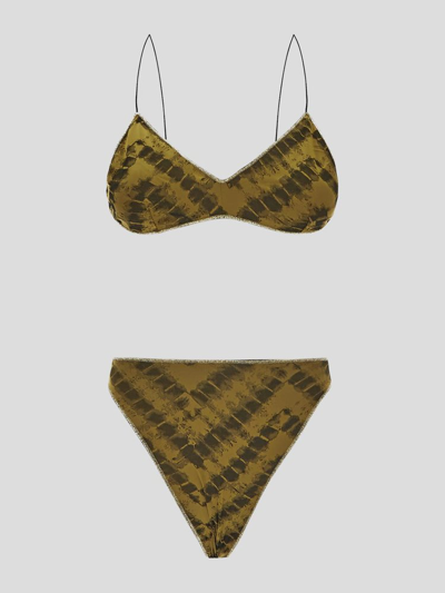 Oseree Abstract-print Tie-fastening Bikini Set In Gold