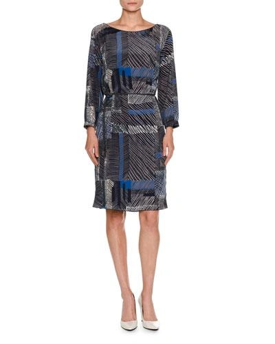 Piazza Sempione Grid-print Belted Long-sleeve Dress, Navy