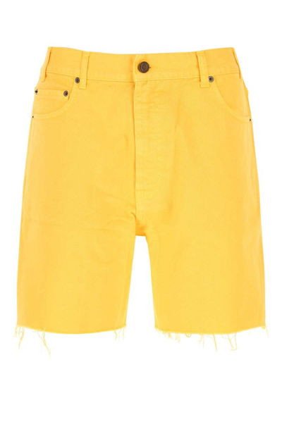 Saint Laurent Yellow Mid Rise Denim Shorts