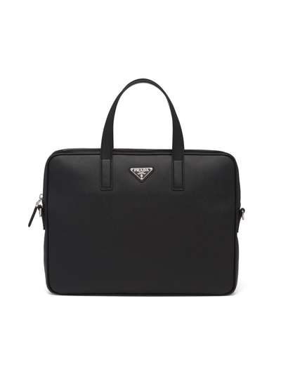 Prada Saffiano Leather Briefcase In Black