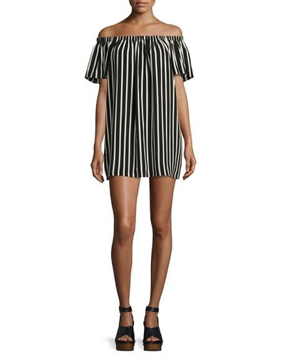 French Connection Polly Plains Off-the-shoulder Striped Dress In Black/white