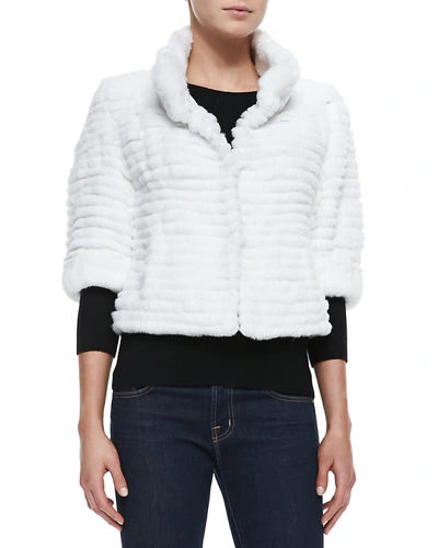 Belle Fare High-collar Layered Fur Coat, White