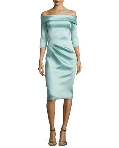 Theia Stretch Satin Off-the-shoulder Cocktail Dress, Blue