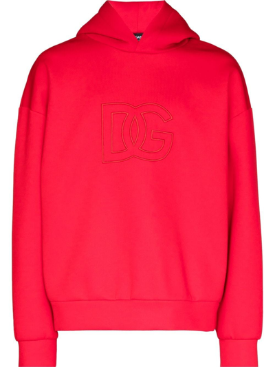Dolce & Gabbana Embroidered-logo Pullover Hoodie In Red