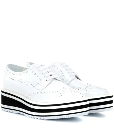 Prada Wingtip Leather Platform Brogues In Bianco