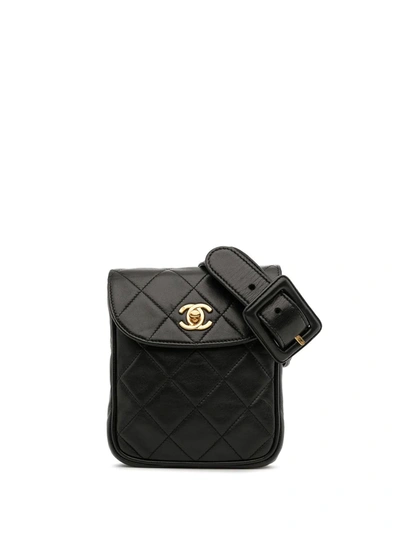 Pre-owned Chanel 1995 Cc Diamond-quilted Belt Bag In Black