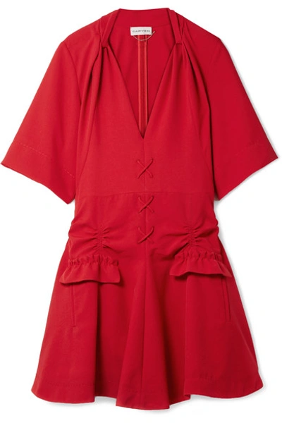 Carven Stitch And Pocket Detailed Mini Dress In Red