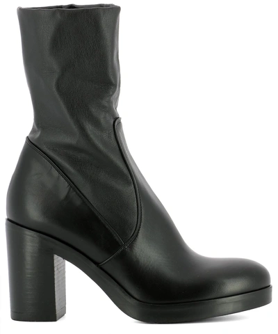 Strategia Black Leather Heeled Ankle Boots