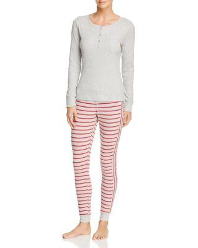 Calvin Klein Minimal Stripe Long Sleeve Pj Set In Heather Gray