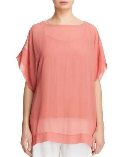 Eileen Fisher Silk Boat Neck Top In Coral