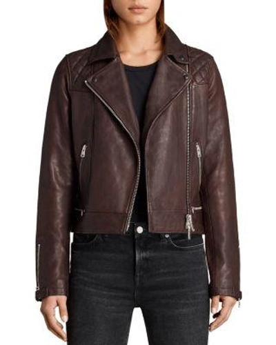 Allsaints Conroy Quilted Leather Biker Jacket In Oxblood Red