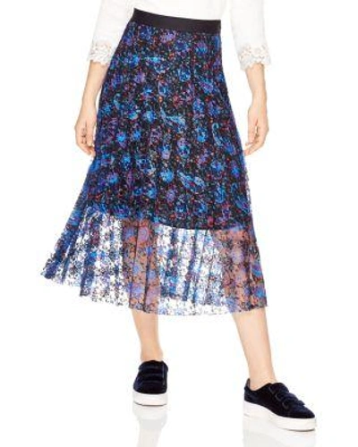 Sandro Roma Printed Lace Midi Skirt In Multi