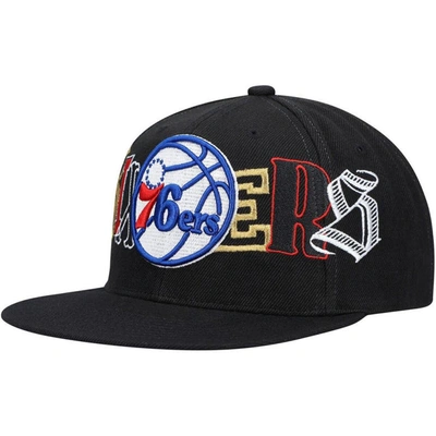 Mitchell & Ness Men's  Black Philadelphia 76ers Hype Type Snapback Hat