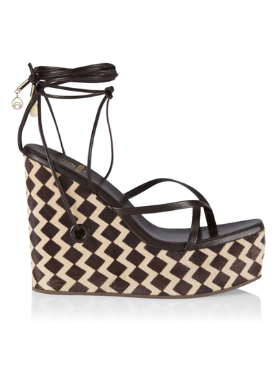 Brother Vellies Gemini Calf Hair Wedge Lace-up Sandals In Brown Checkers