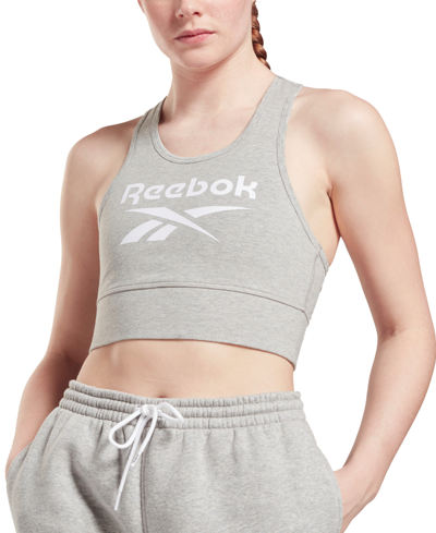 Reebok Women's Low Impact Graphic Logo Cotton Sports Bra In Medium Grey Heather