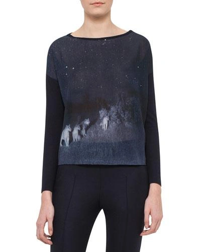 Akris Lions In The Night Long-sleeve Pullover, Starling