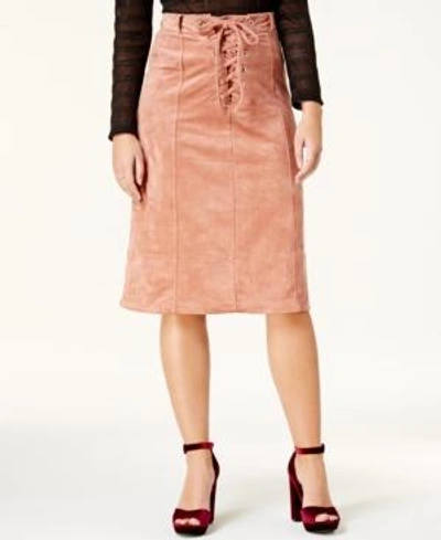Endless Rose Faux-suede Lace-up Midi Skirt In Pink