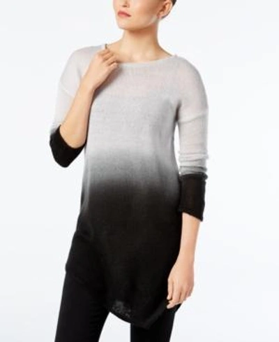Vince Camuto Dip-dyed Asymmertical-hem Sweater In Light Heather Grey