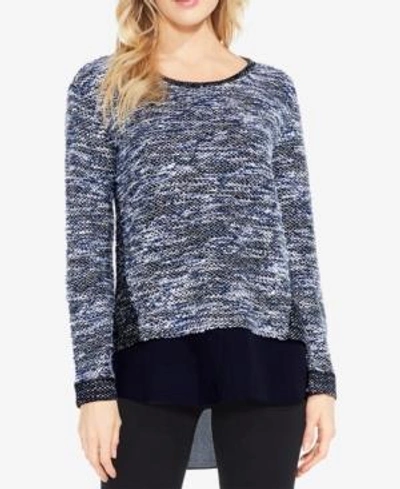 Vince Camuto Marled Mixed Media Shirttail Top In Blue Stone