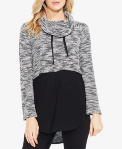 Vince Camuto Space-dyed Mixed Media Top In Rich Black